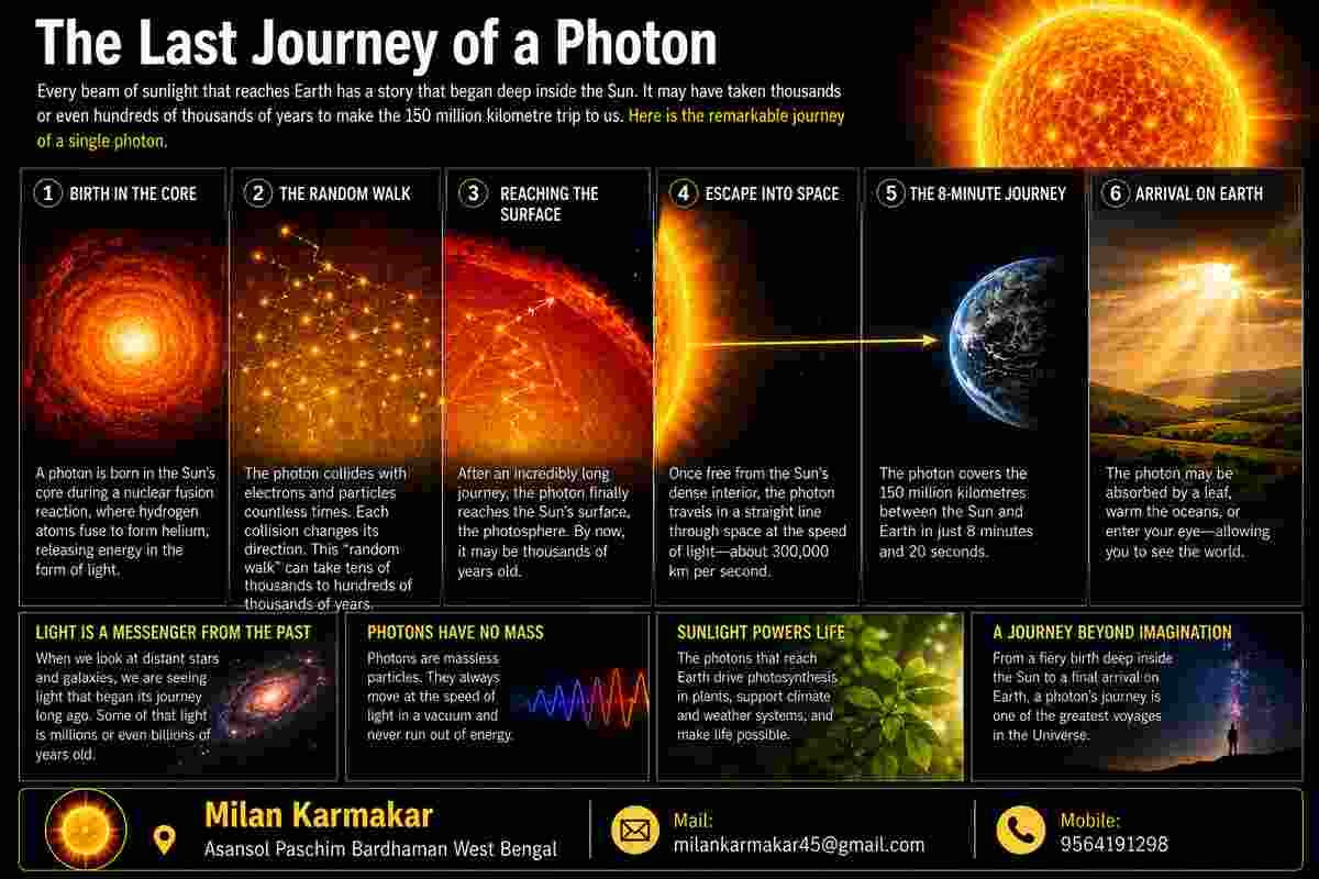 how old is sunlight, journey of a photon, speed of light from sun to earth, how long does light take to leave the sun